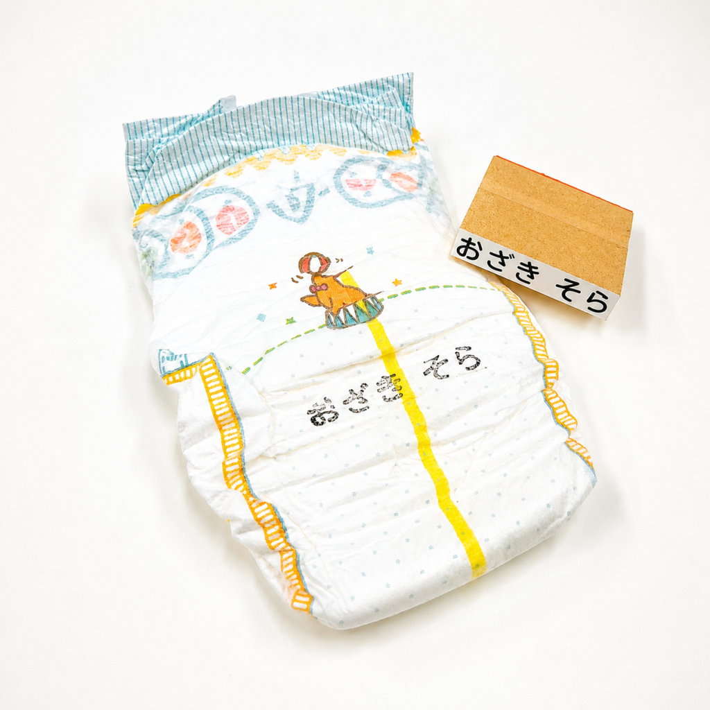 おむつスタンプをおむつに押している写真