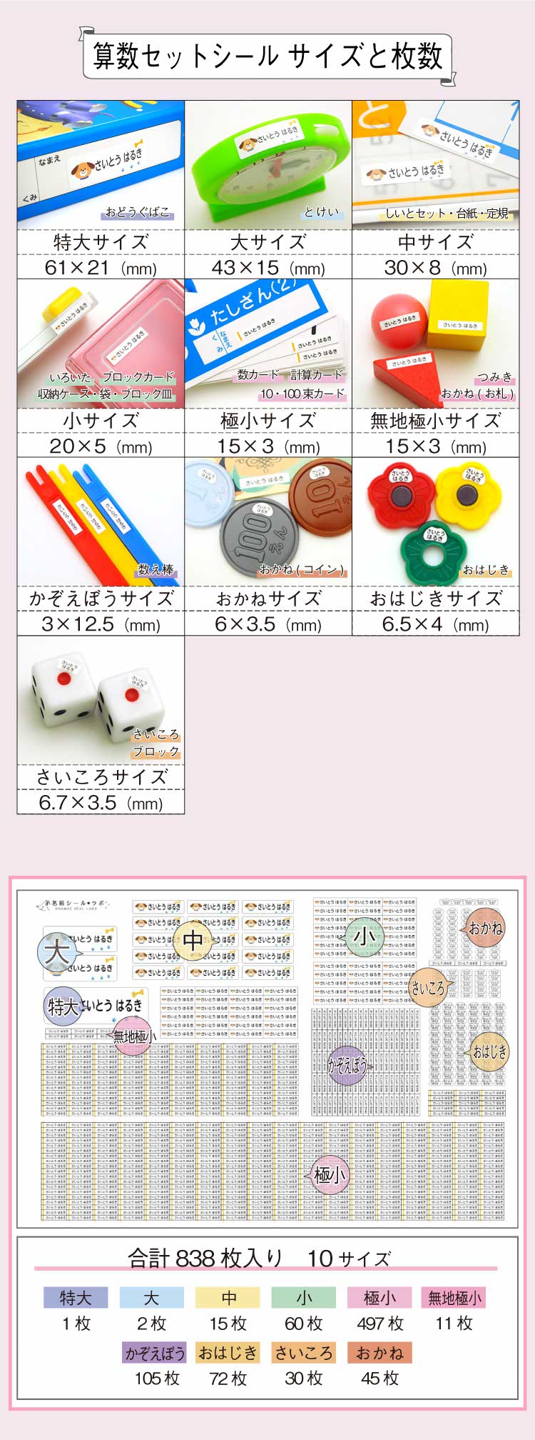 市場 お名前シール2点セットa 送料無料 合計9枚 マル得お
