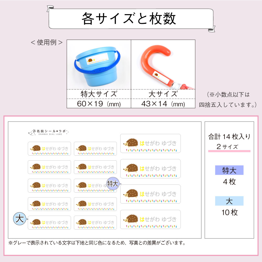 各サイズと枚数